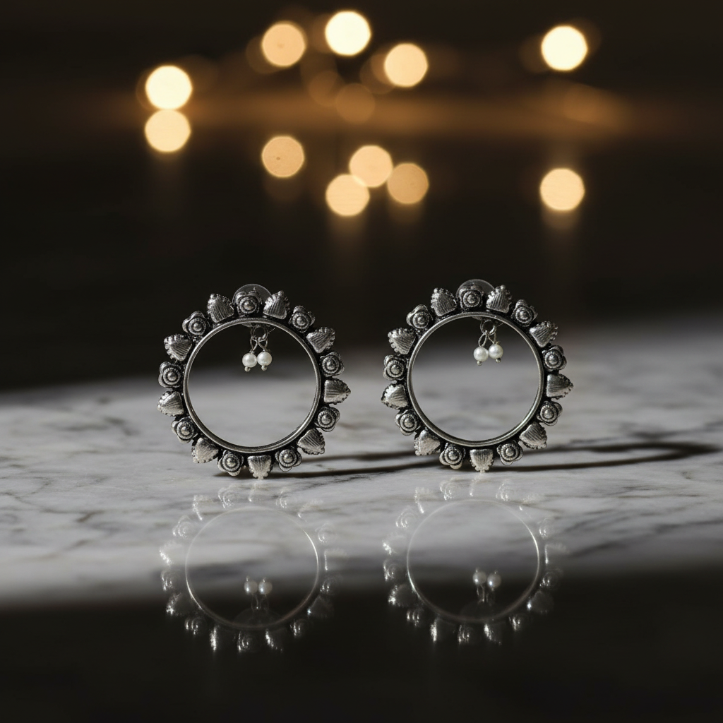 Jazz and Sizzle Silver Plated Round Earring with Pearl Drop