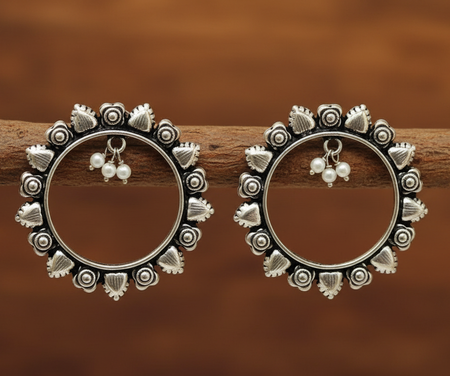 Jazz and Sizzle Silver Plated Round Earring with Pearl Drop