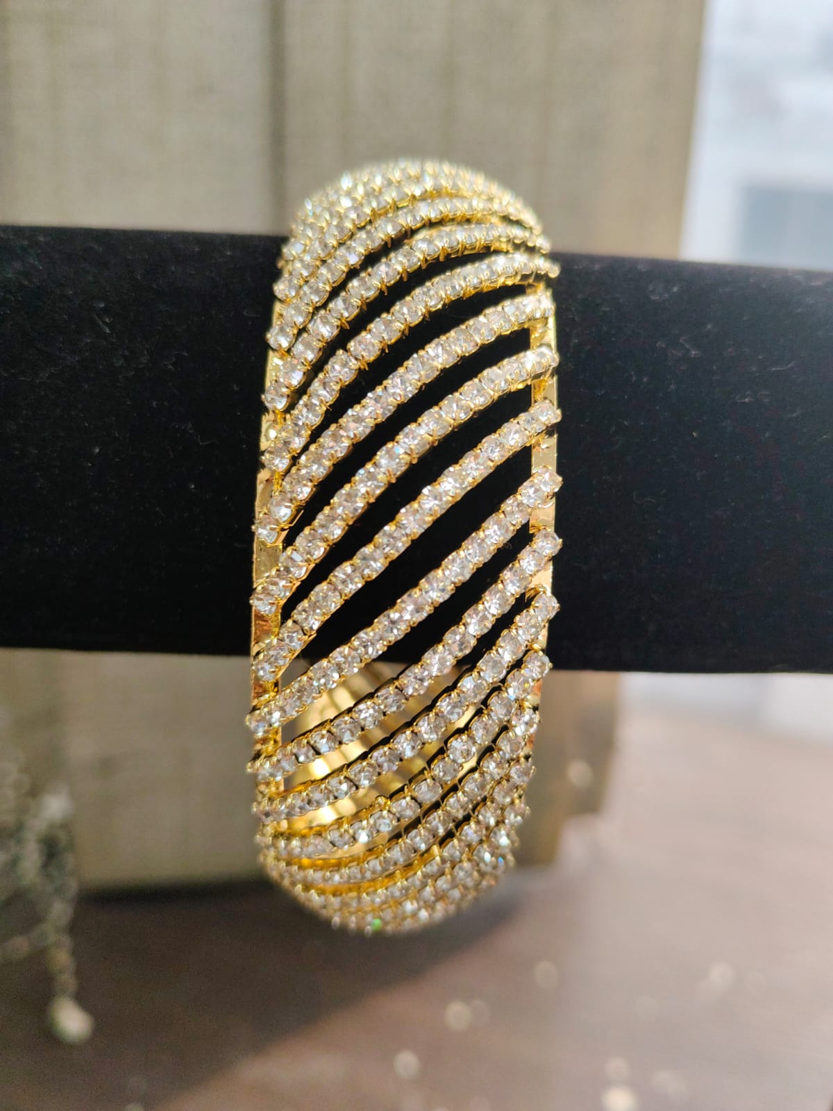 Jazz And Sizzle Set Of 2 Gold Plated Artificial Stone Studded & Pearl Beaded Bangles