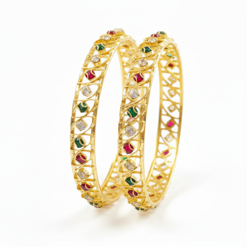Jazz And Sizzle Set Of 2 Gold Plated Artificial Stone Studded & Beaded Bangles