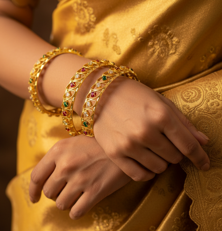 Jazz And Sizzle Set Of 2 Gold Plated Artificial Stone Studded & Beaded Bangles