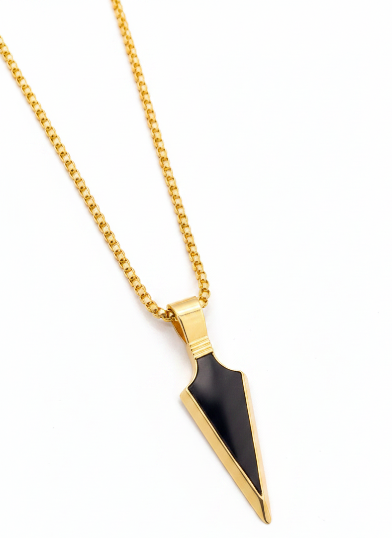 Jazz And Sizzle Arrow Head With Black Stone Pendant & Box Chain Gold-plated Stainless Steel Pendant Set