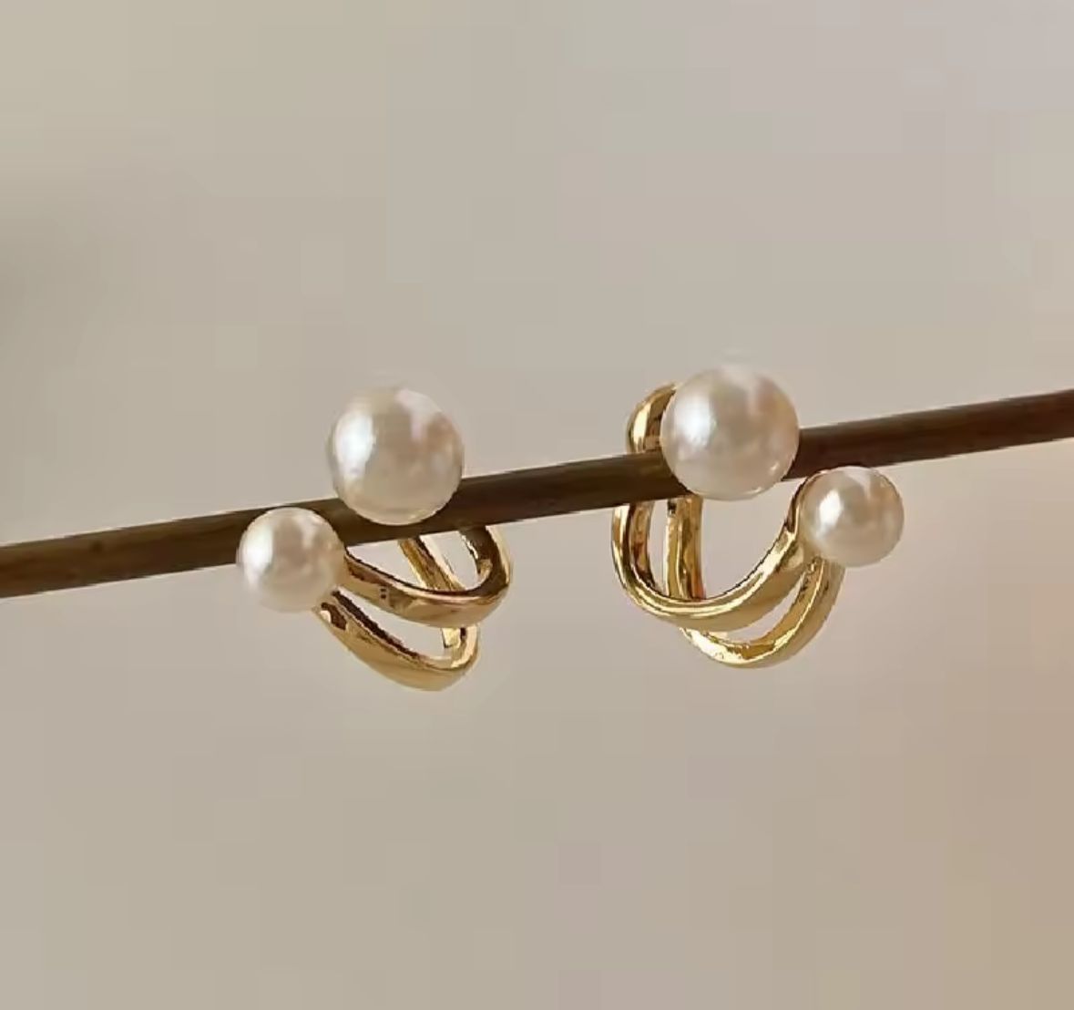 Jazz And Sizzle Gold Plated Double Pearl Stud Earrings