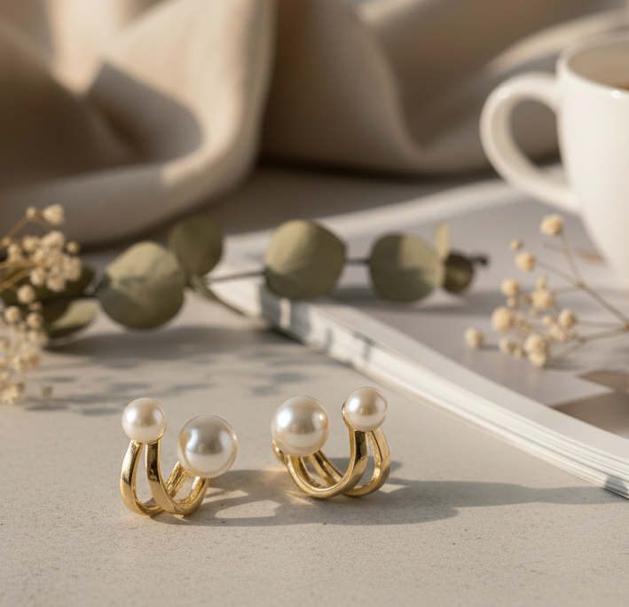Jazz And Sizzle Gold Plated Double Pearl Stud Earrings