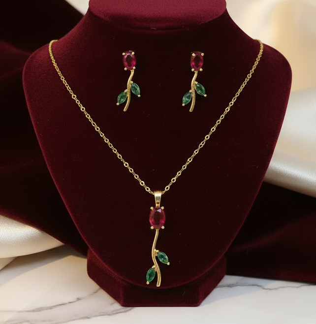 Jazz And Sizzle Gold Plated Stone & Zirconia Studded Trending Tulip Jewellery Set
