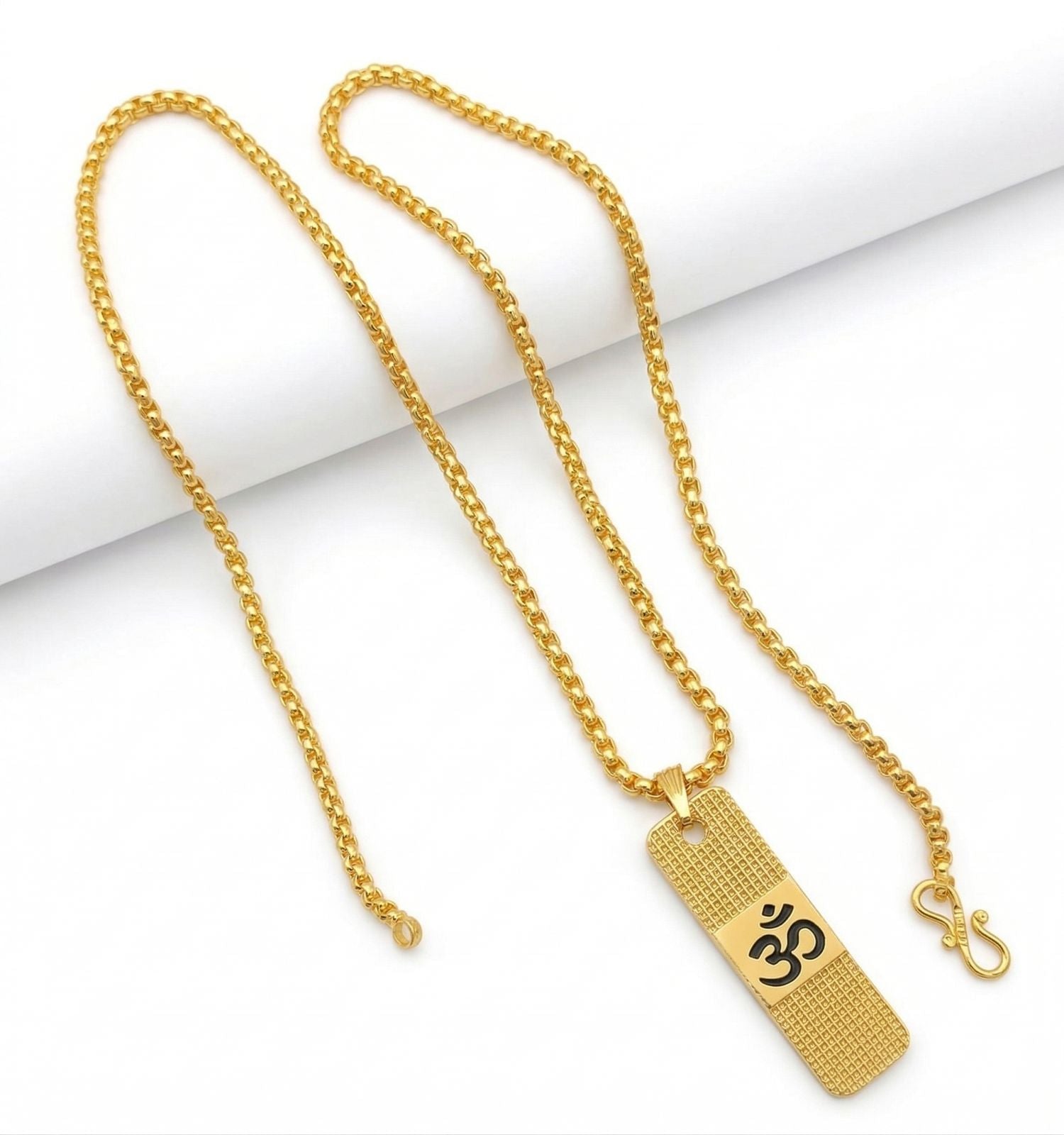 Jazz And Sizzle Spiritual Unisex Gold-Plated Om Pendant With Box Chain