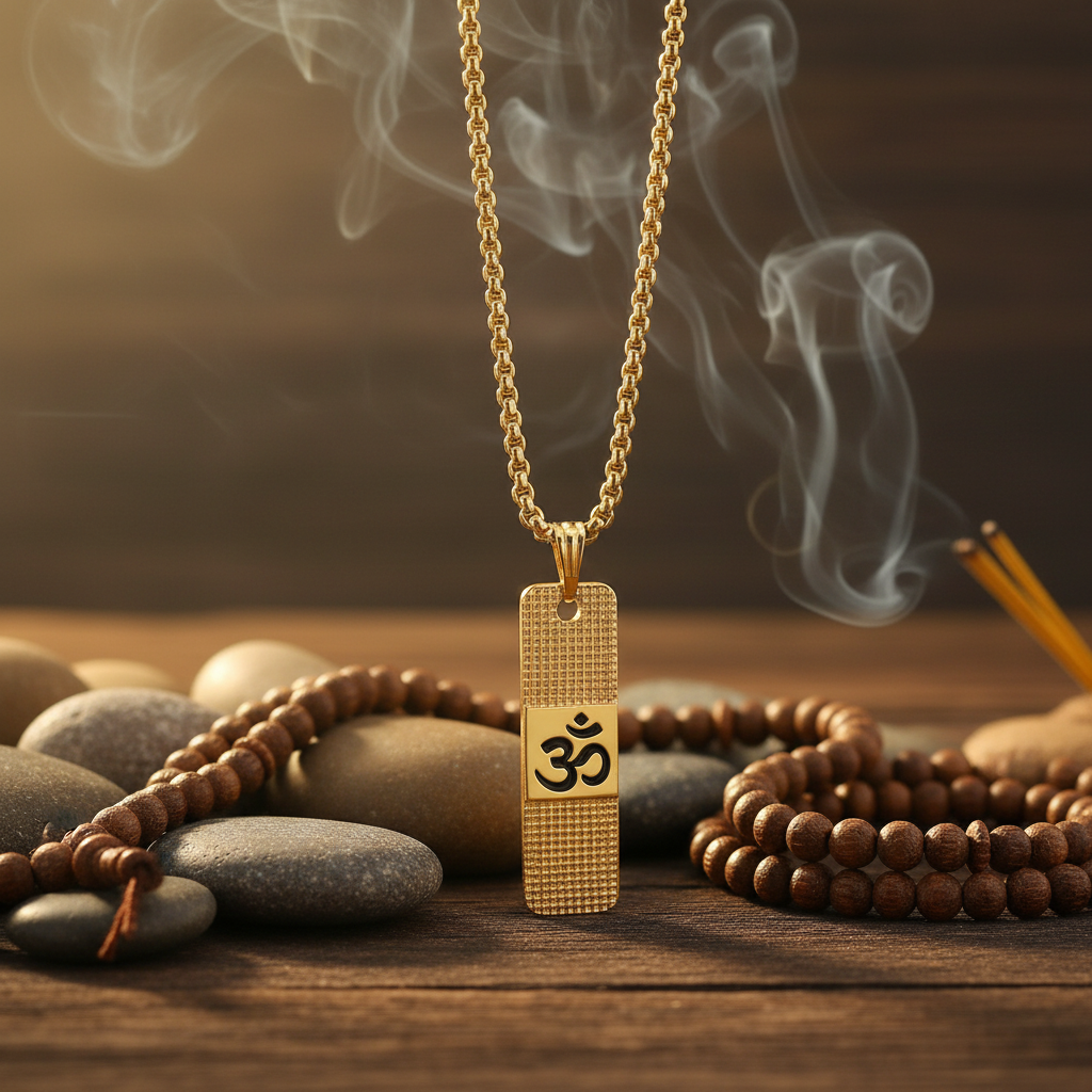 Jazz And Sizzle Spiritual Unisex Gold-Plated Om Pendant With Box Chain