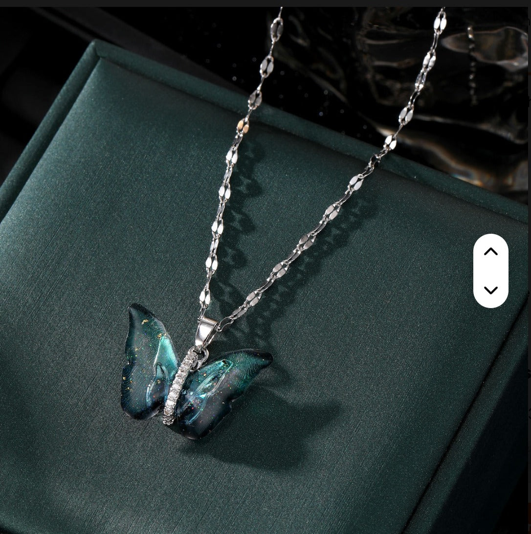 Jazz And Sizzle Silver Tone Aqua Blue Butterfly Pendent Chain for Women