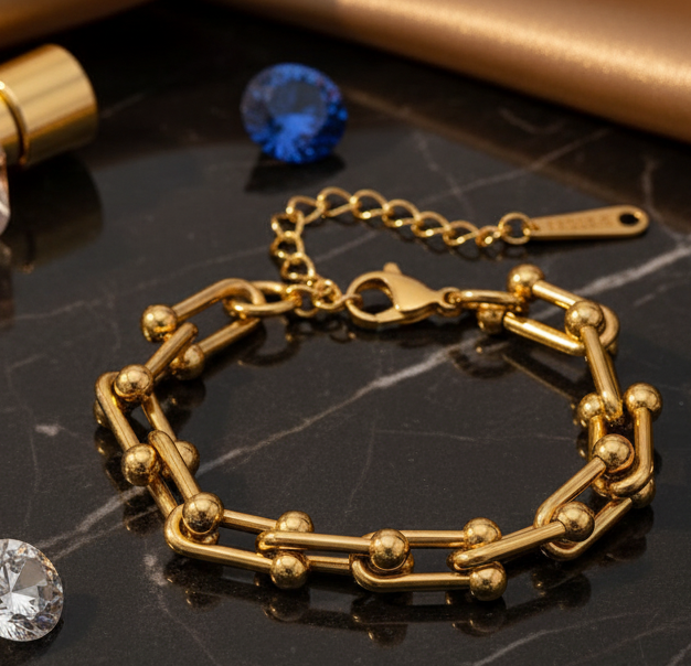 Trendy Gold Link Chain Bracelet for Women – Stainless Steel Anti-Tarnish Adjustable Bracelet