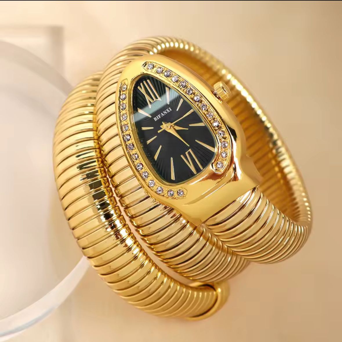 Gold Serpenti Coil Watch Bracelet for Women | Adjustable Wrap Around Bracelet Watch