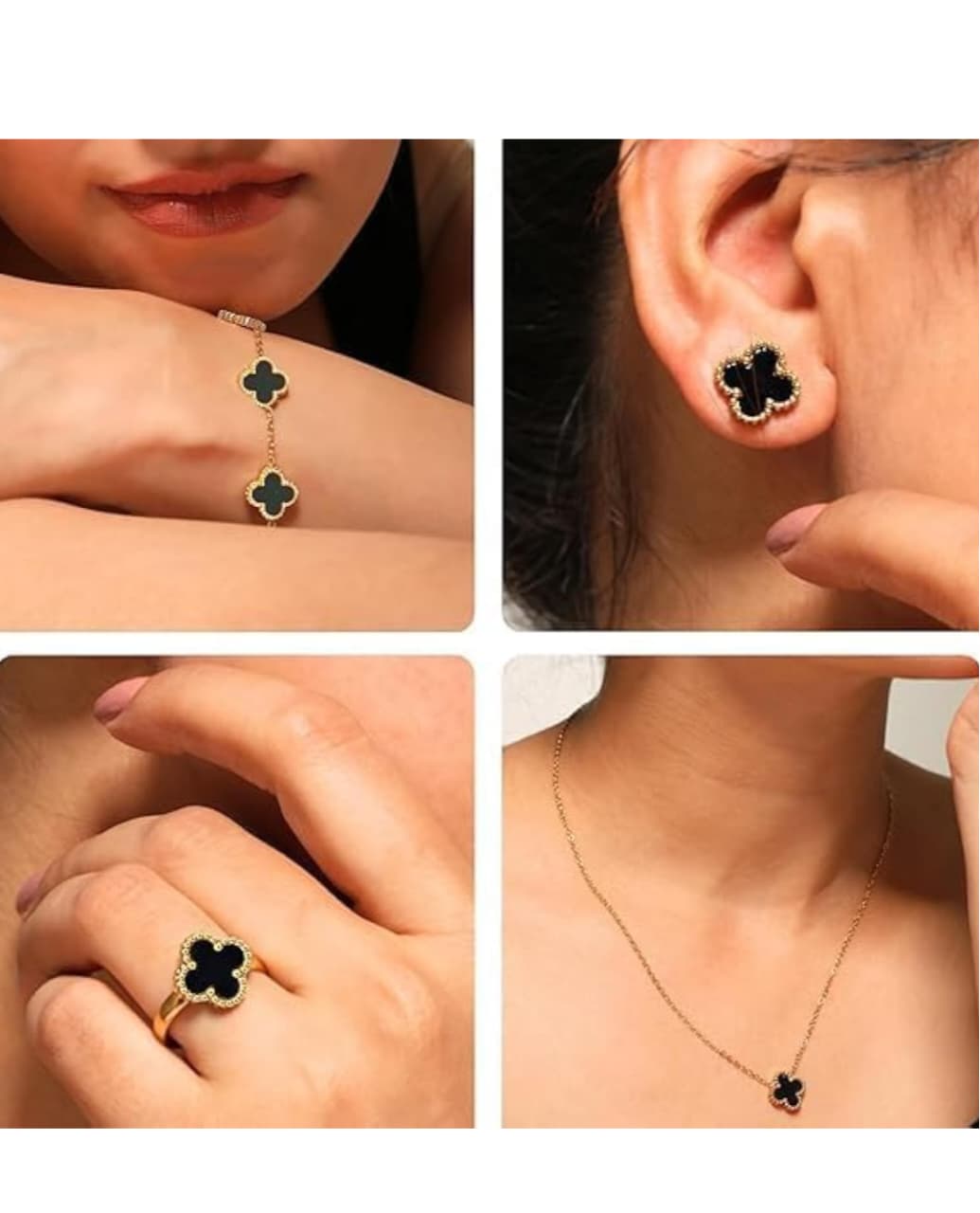 Jazz And Sizzle Clover Jewelry Set for Women | Anti-Tarnish Stainless Steel Necklace, Bracelet, Ring & Earrings Set | Waterproof & Hypoallergenic