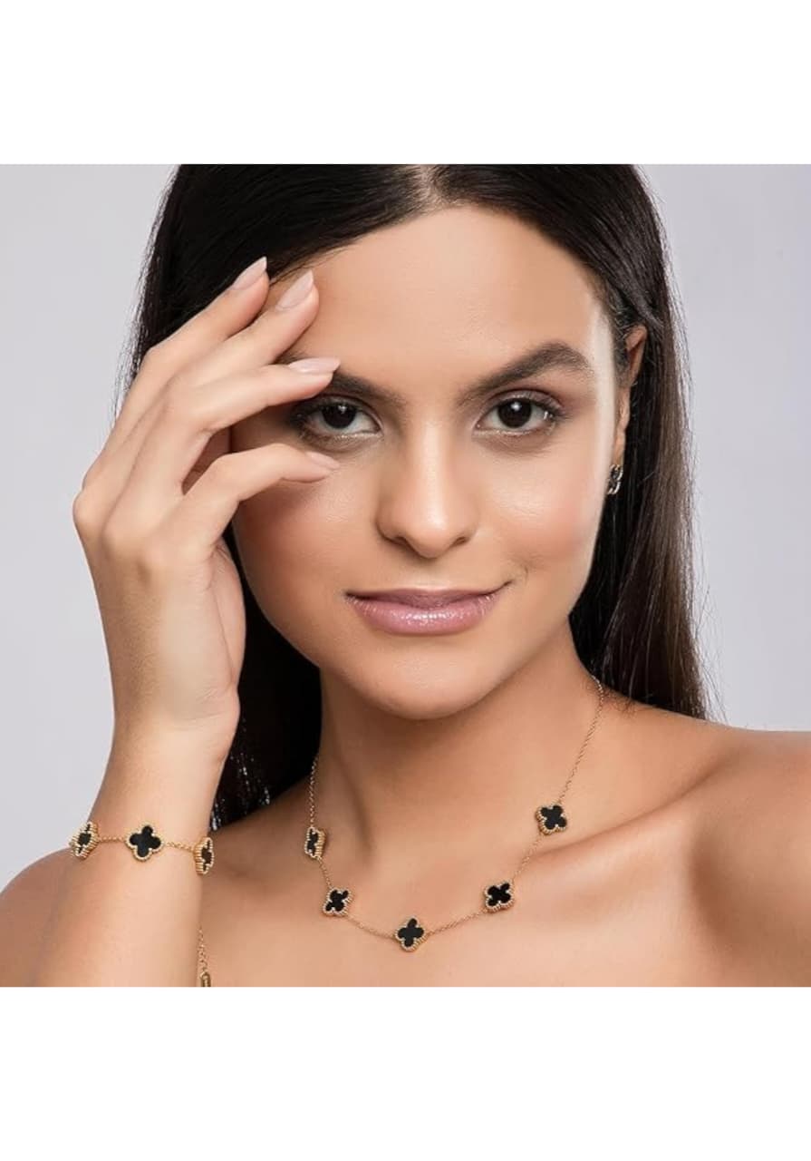 Jazz And Sizzle Clover Jewelry Set for Women | Anti-Tarnish Stainless Steel Necklace, Bracelet, Ring & Earrings Set | Waterproof & Hypoallergenic