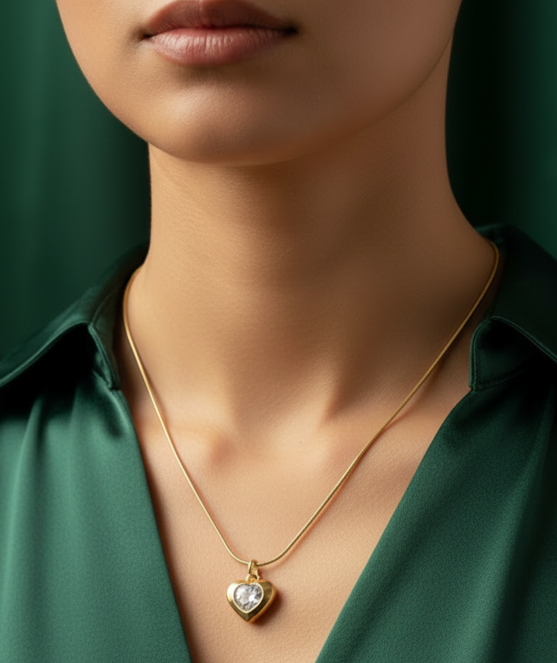 Jazz And Sizzle 18 k Gold Plated Heart Shaped Shaped AD stone studded Pendent Chain