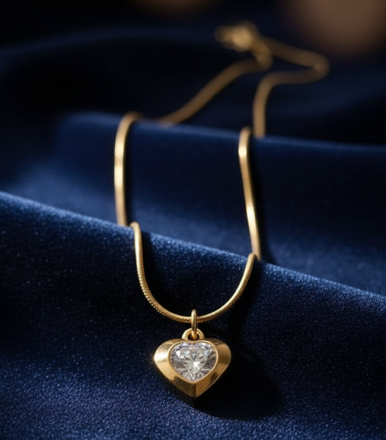Jazz And Sizzle 18 k Gold Plated Heart Shaped Shaped AD stone studded Pendent Chain