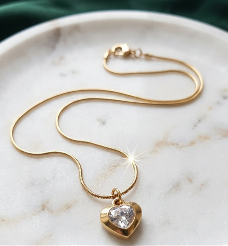Jazz And Sizzle 18 k Gold Plated Heart Shaped Shaped AD stone studded Pendent Chain
