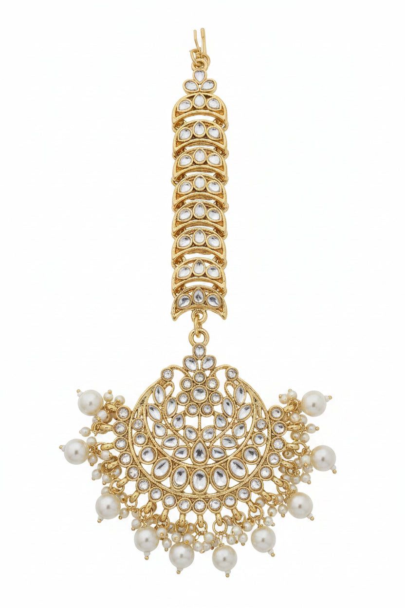 Aatmana By Jazz And Sizzle Gold-Plated White Kundan-Studded Handcrafted Chandbali Maang Tika