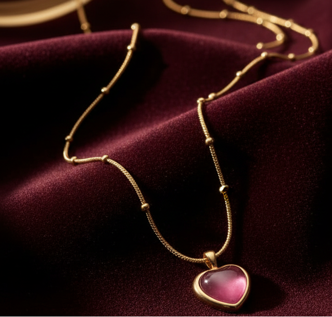 Jazz And Sizzle Pink Aura Heart Pendant Chain | Anti Tarnish