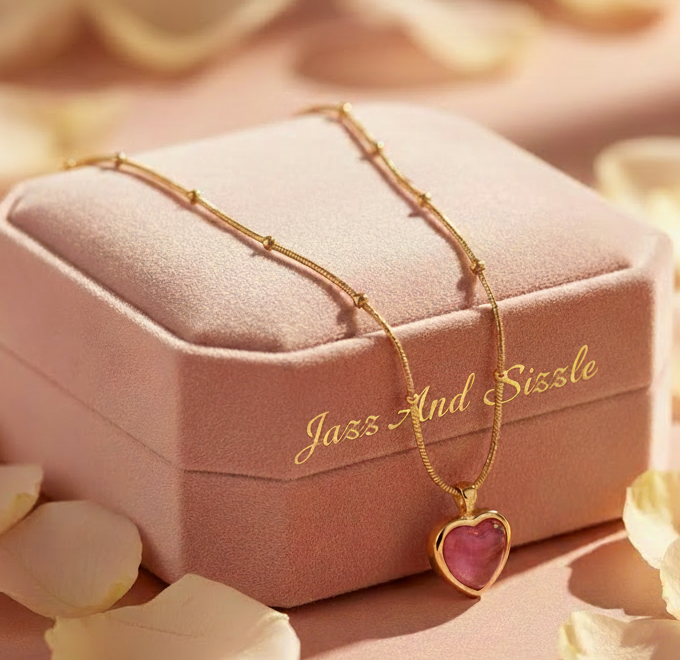 Jazz And Sizzle Pink Aura Heart Pendant Chain | Anti Tarnish