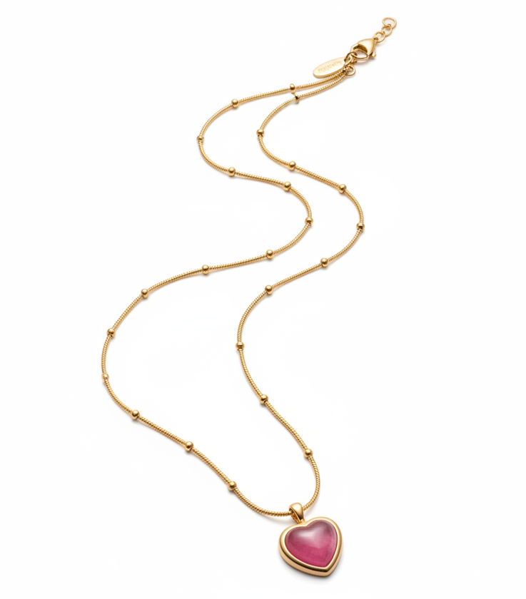 Jazz And Sizzle Pink Aura Heart Pendant Chain | Anti Tarnish