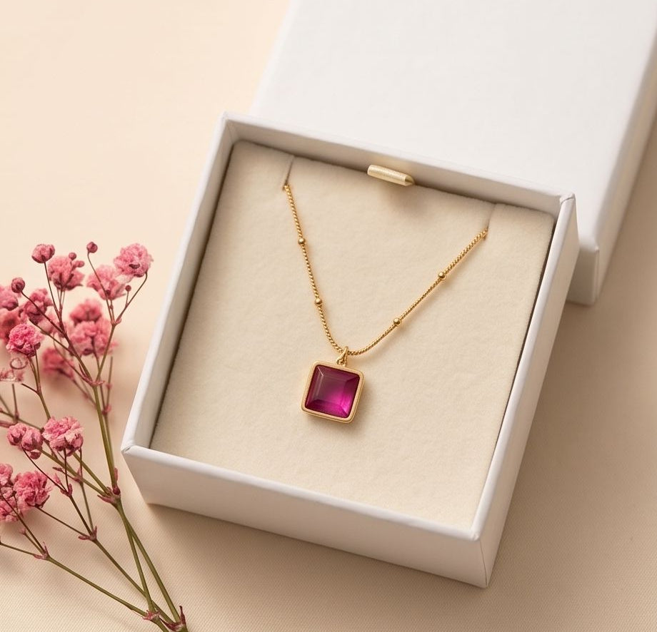 Jazz And Sizzle Ruby Glow Pendant Necklace | Anti Tarnish | Stainless Steel