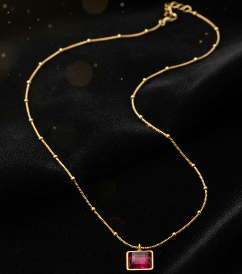 Jazz And Sizzle Ruby Glow Pendant Necklace | Anti Tarnish | Stainless Steel
