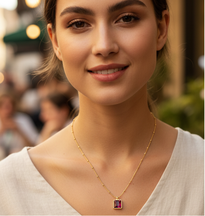 Jazz And Sizzle Ruby Glow Pendant Necklace | Anti Tarnish | Stainless Steel