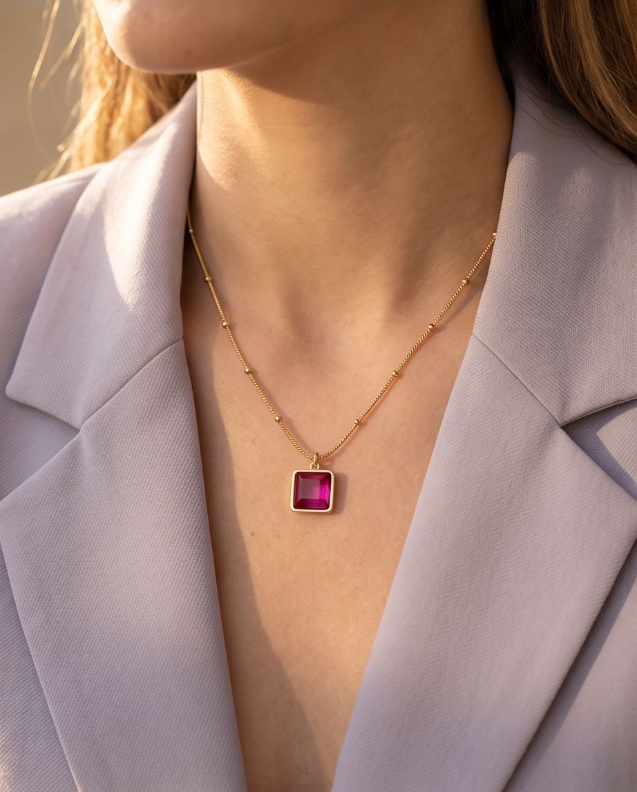 Jazz And Sizzle Ruby Glow Pendant Necklace | Anti Tarnish | Stainless Steel