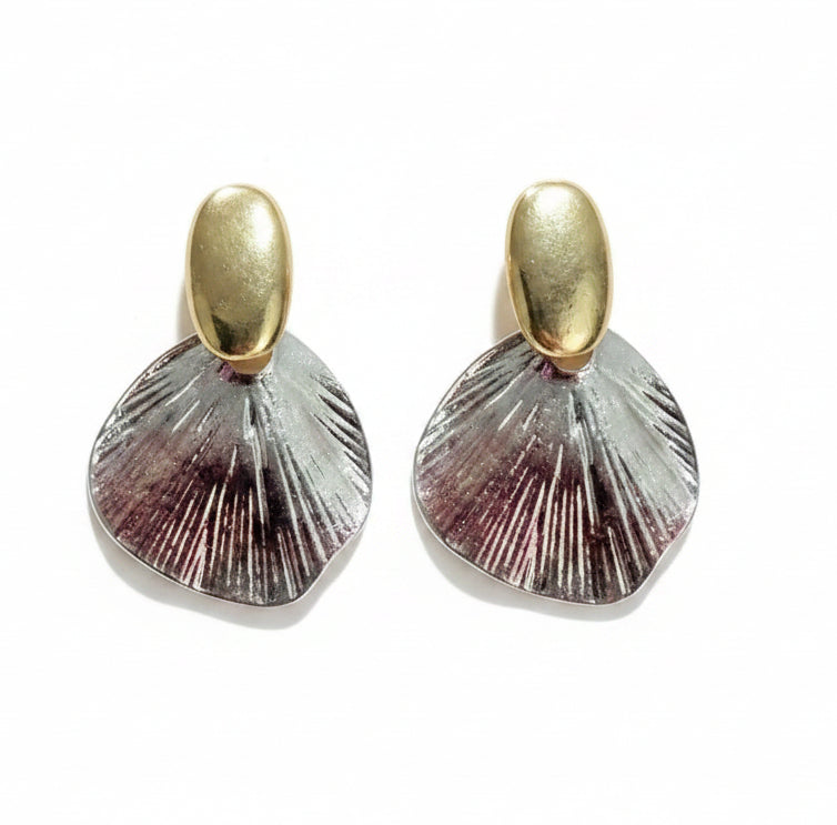 Jazz And Sizzle Metal Texture Shell Shaped Statement Drop Earrings