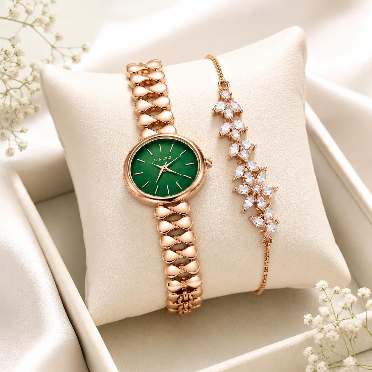 Aurora Rose Gold Watch & Bracelet | Anti Tarnish