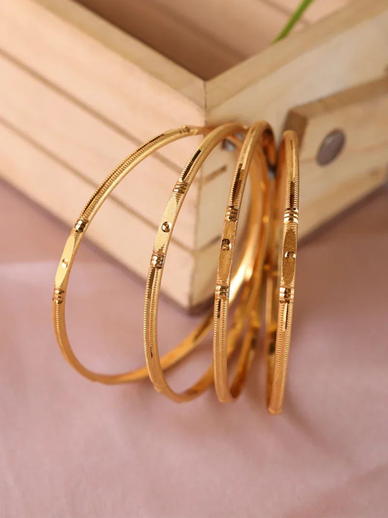 Set Of 4 18K Gold-Plated Ruby Floral & Zircon Studded Bangles