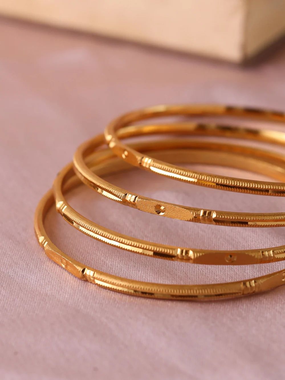 Set Of 4 18K Gold-Plated Ruby Floral & Zircon Studded Bangles