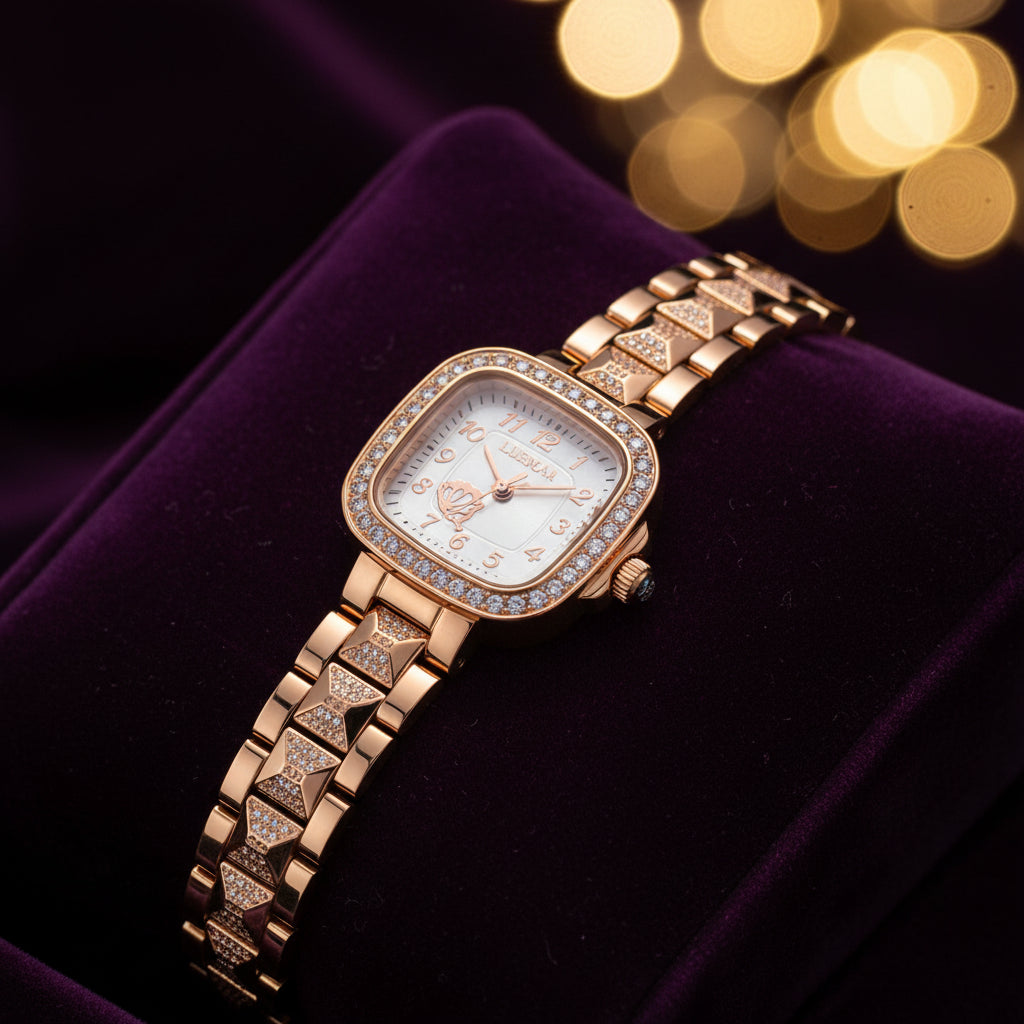 GOLD PLATED ZIRCON STUDDED WATCH