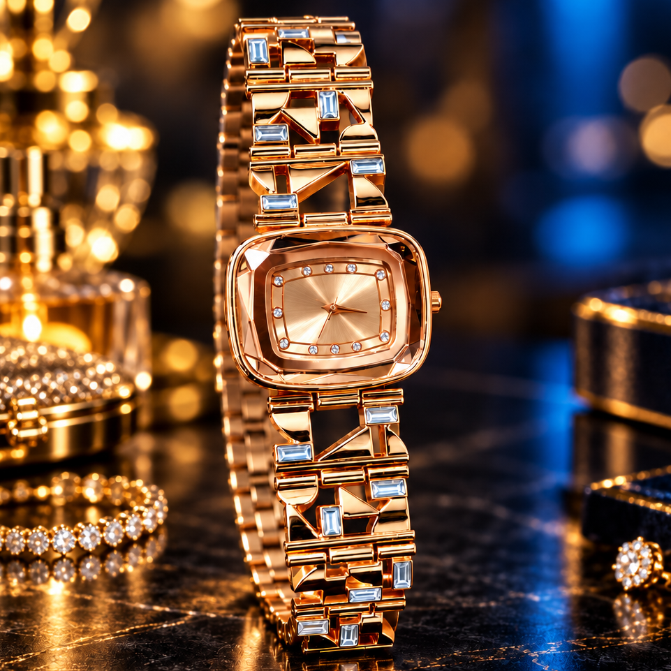 Luxury Rose Gold Dial Stainless Steel Watch for Women- WJ-JS26-LD0044