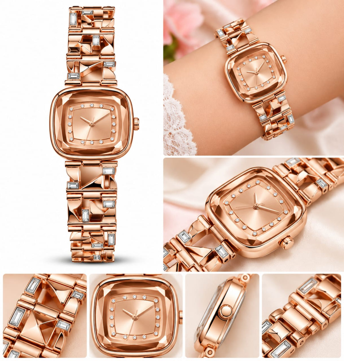 Luxury Rose Gold Dial Stainless Steel Watch for Women- WJ-JS26-LD0044