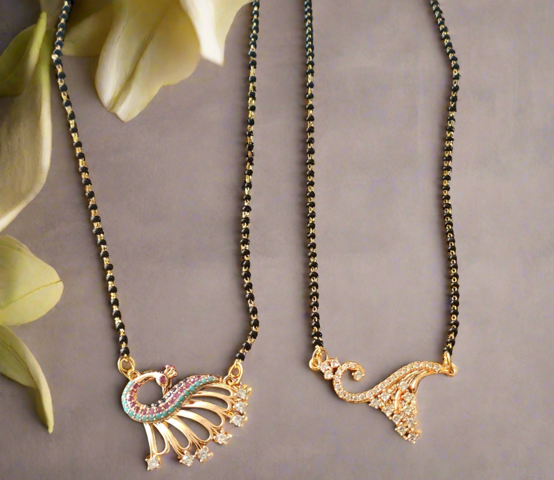 Set Of 2 American Diamond Rose Gold Plated Mangalsutra Set