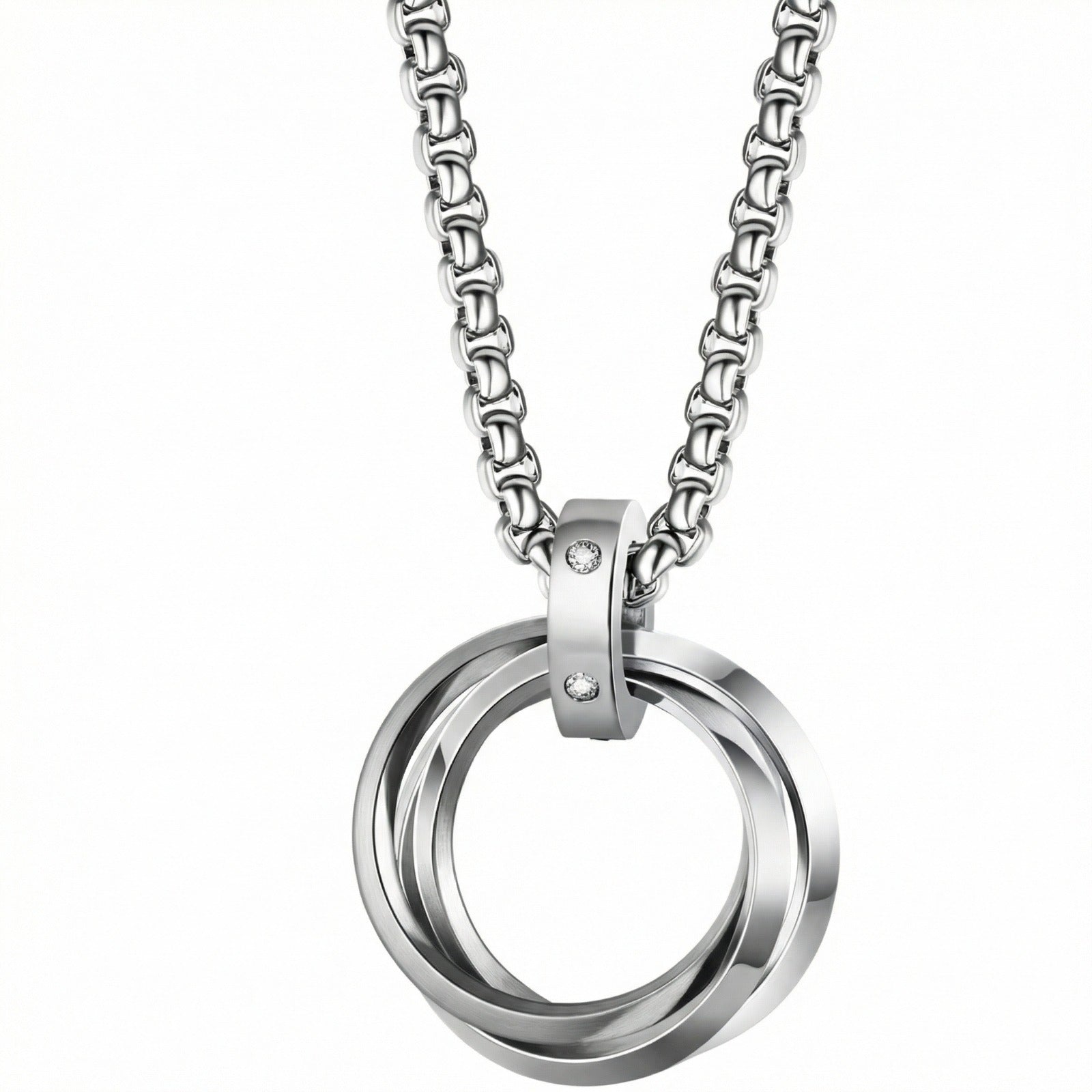 Trendy Interlocking Necklace, a Versatile Hip-Hop Pendant Chain for Men Silver