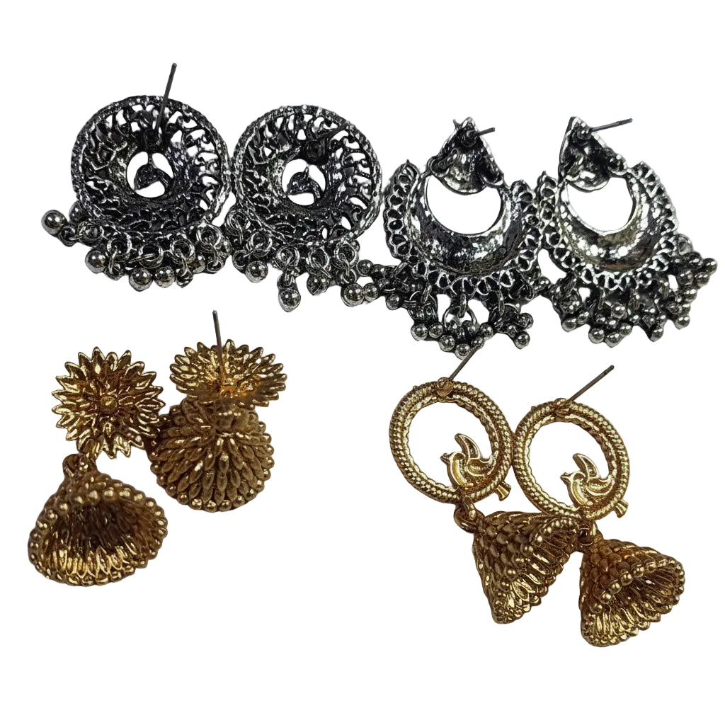 Jazz And Sizzle Set of 4 Gold & Silver Plated Stud & Jhumka Earrings