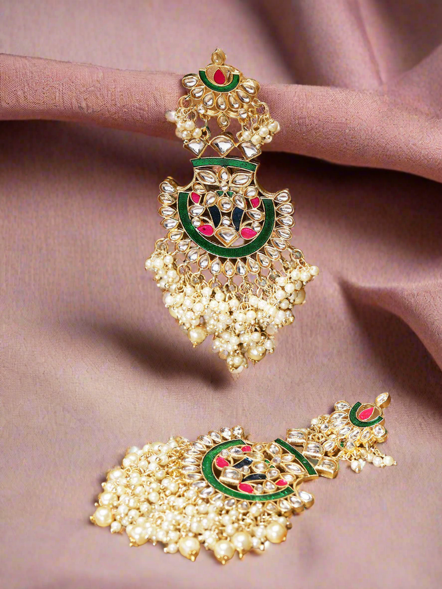 Jazz And Sizzle Gold Plated Kundan Studded Off-White Beaded Multicolor Drop Earrings