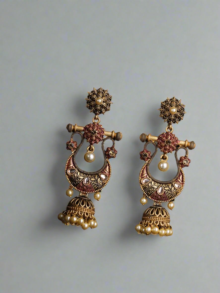 Jazz And Sizzle Kundan Studded Meenakari Jhumka Earring