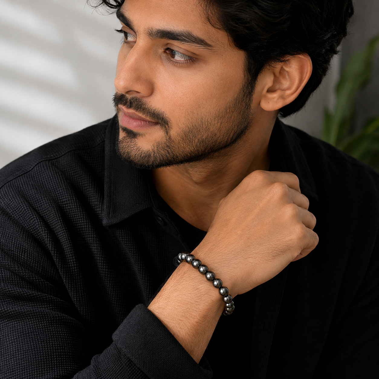 Natural Pyrite Beaded Bracelet for Men & Women-JS-SBR-028
