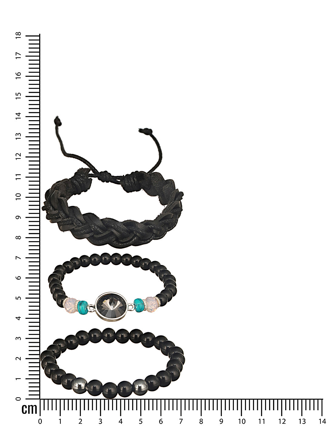 Jazz And Sizzle Men Set of 3 Black Beaded & Crystal Studded Elasticated Wraparound Bracelet