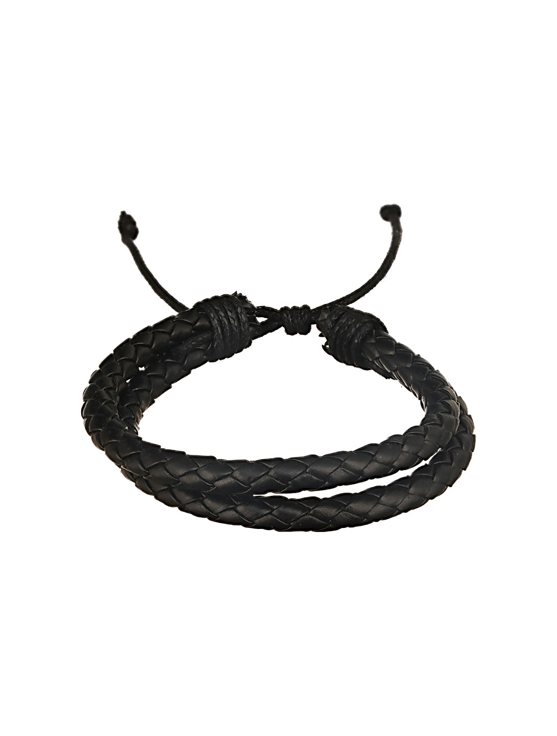 Jazz And Sizzle Men Set of 3 Brown Beaded Elasticated & Black Leather Wraparound Bracelet