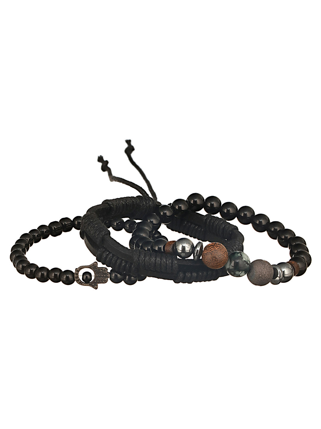 Jazz And Sizzle Men Set of 3 Black Elasticated & Handcrafted Wraparound Bracelets