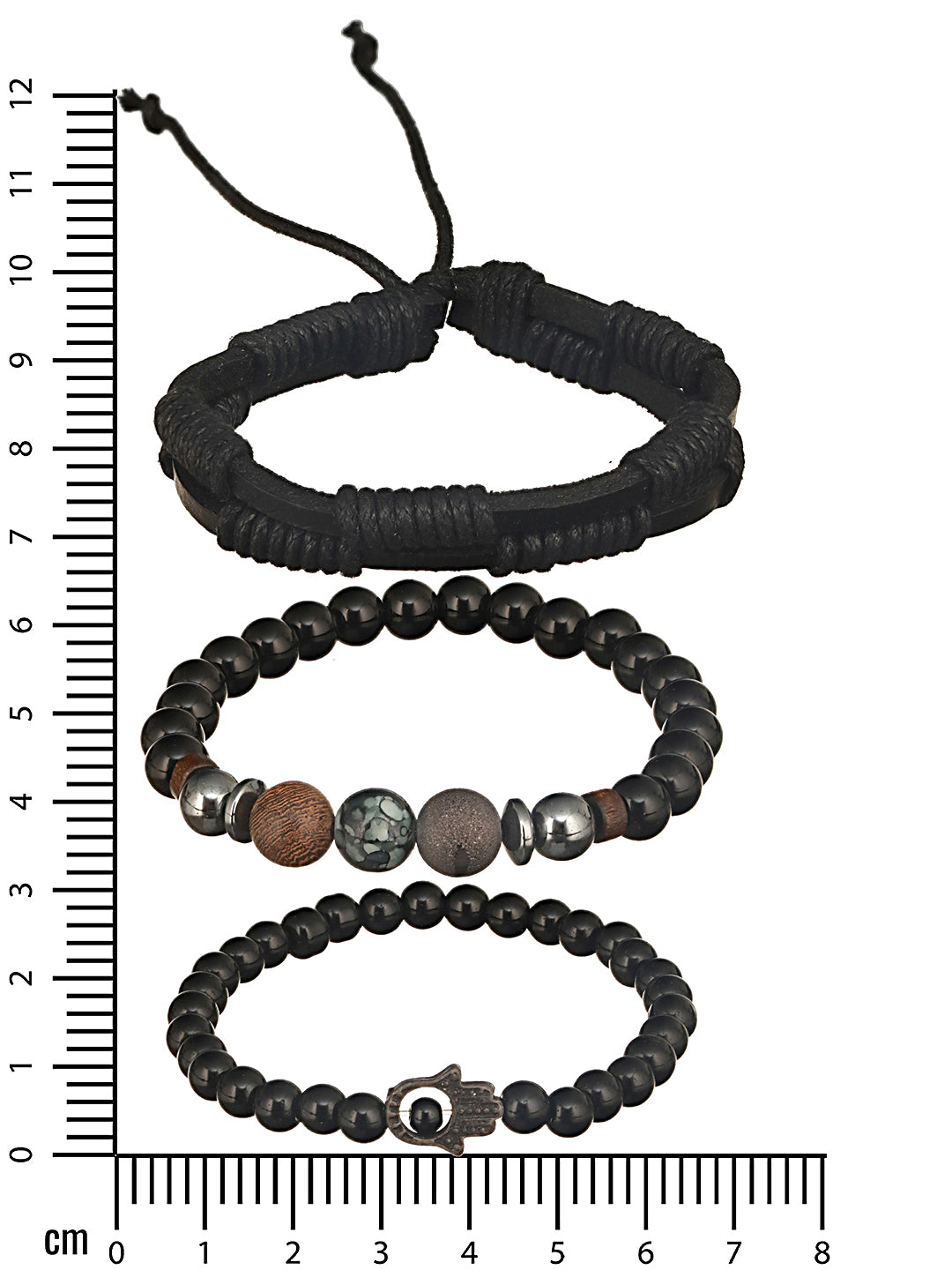 Jazz And Sizzle Men Set of 3 Black Elasticated & Handcrafted Wraparound Bracelets