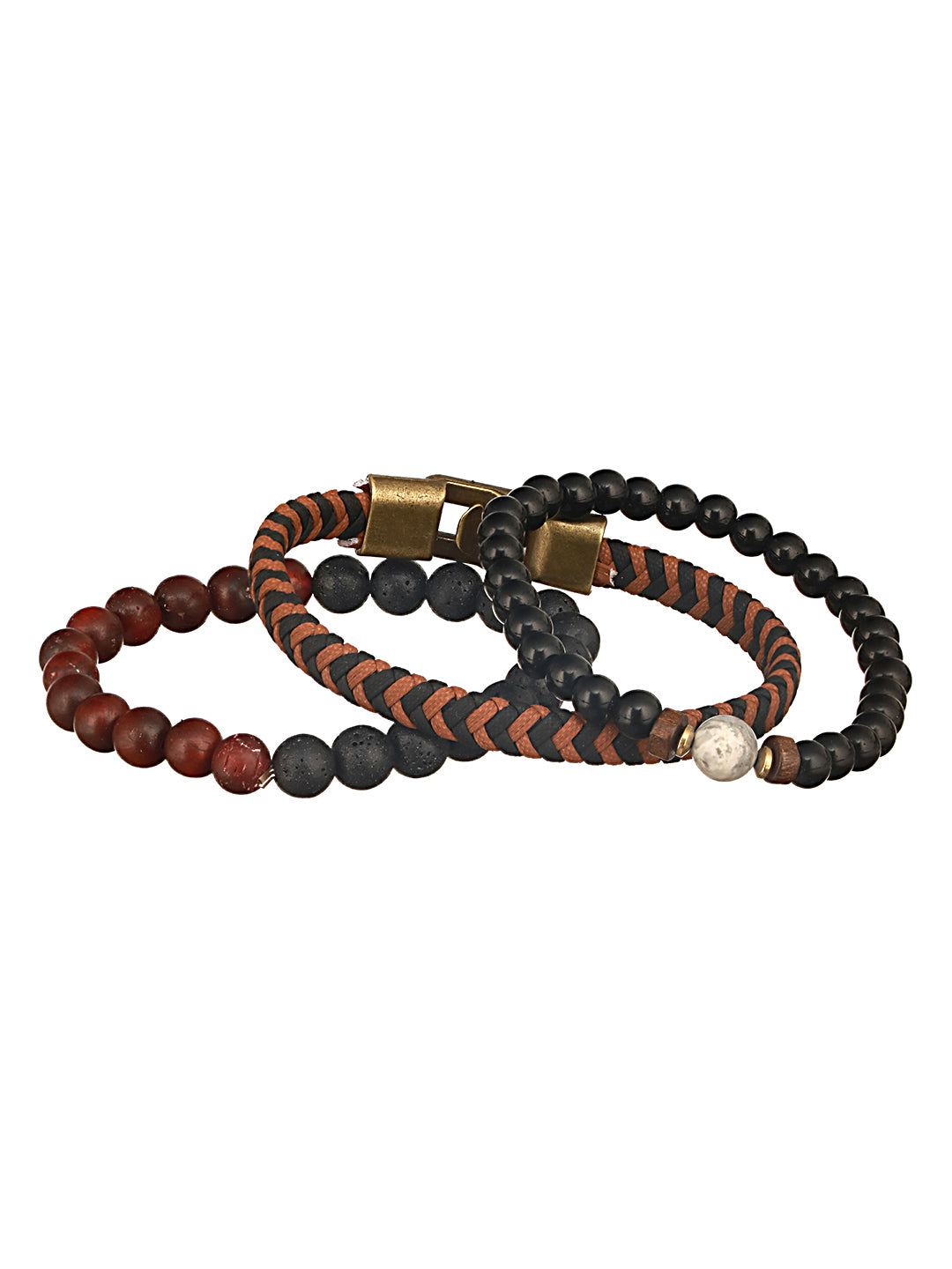 Jazz And Sizzle Men Set of 3 Brown & Black Beads Elasticated & Handcrafted Bracelet