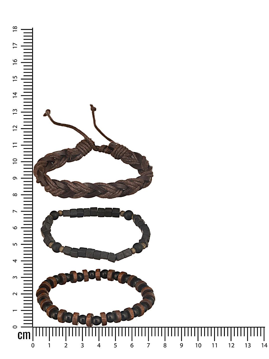 Jazz And Sizzle Men Set of 3 Brown Beaded Elasticated & Leather Wraparound Bracelet