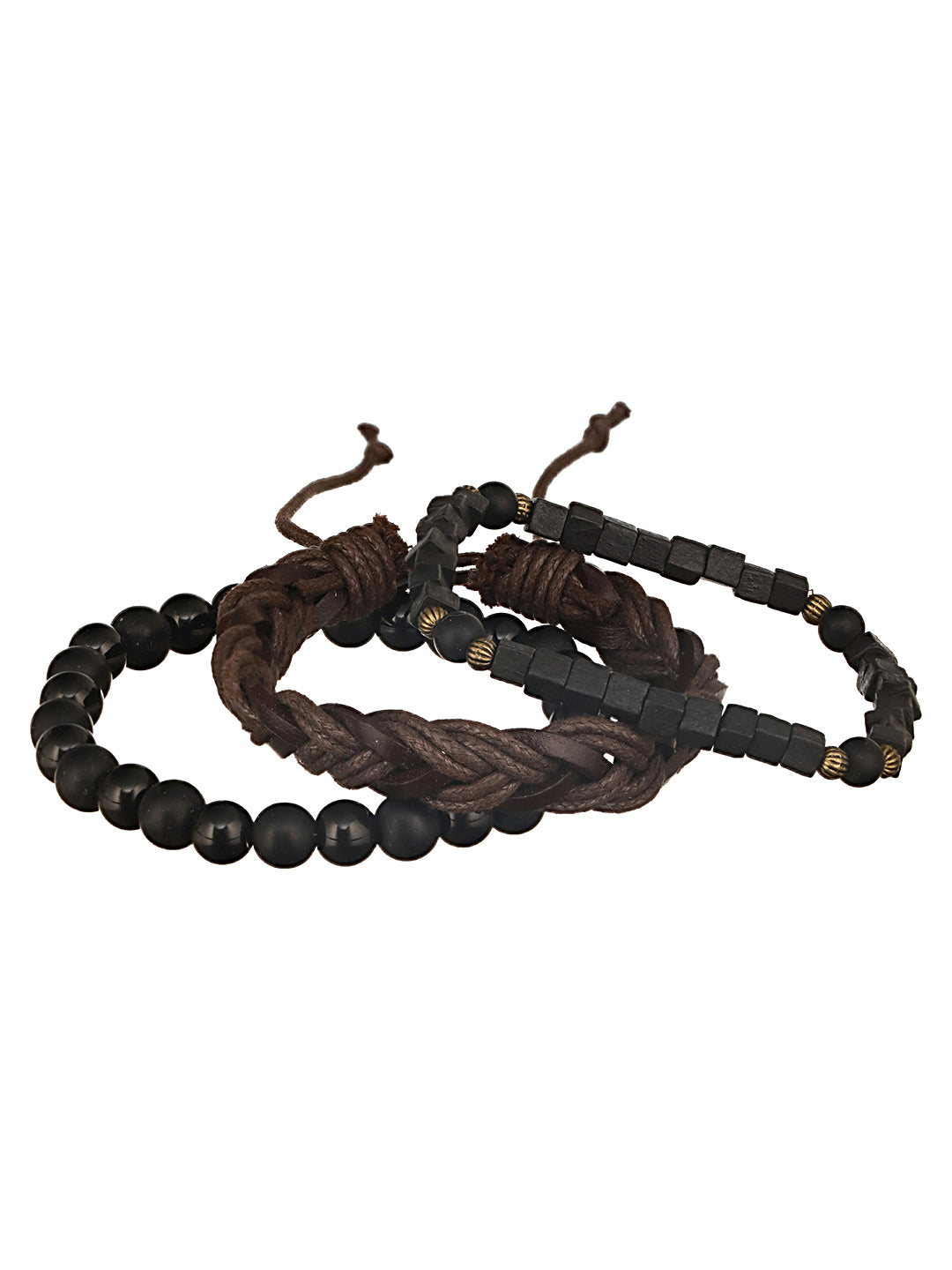 Jazz And Sizzle Men Set of 3 Brown Beads Elasticated & Handcrafted Bracelet