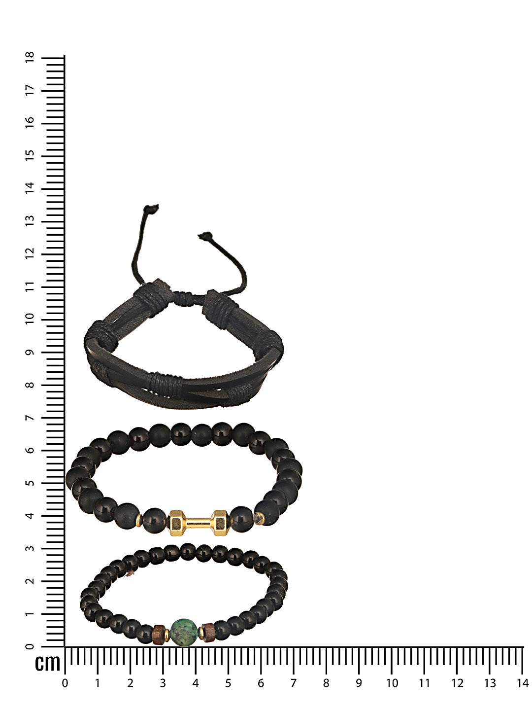 Jazz And Sizzle Men Set of 3 Black Beaded Elasticated & Leather Wraparound Bracelet