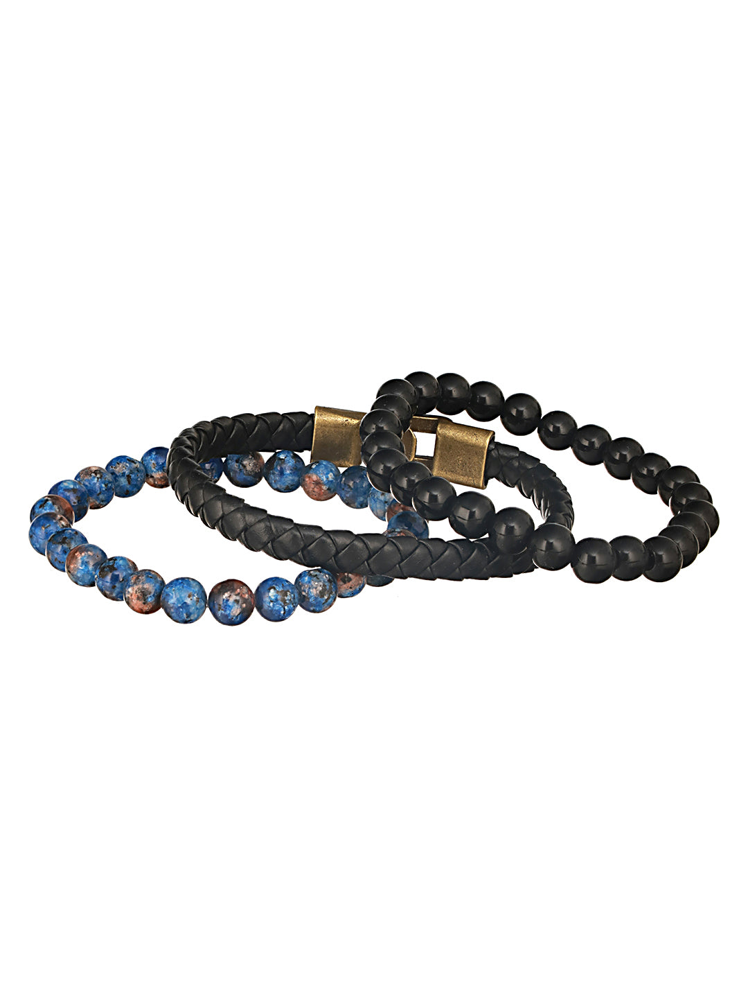 Jazz And Sizzle Men Set of 3 Black & Blue Multistrand Bracelets