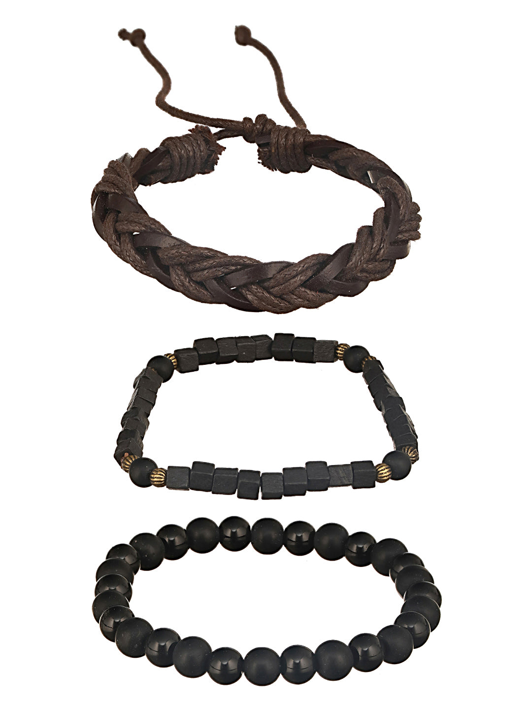 Jazz And Sizzle Men Set of 3 Brown Beads Elasticated & Handcrafted Bracelet